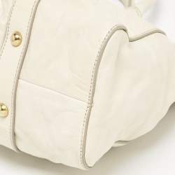 Miu Miu Off White Vitello Shine Leather Gathered Tote