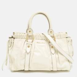 Miu Miu Off White Vitello Shine Leather Gathered Tote