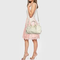 Miu Miu Off White Vitello Shine Leather Gathered Tote