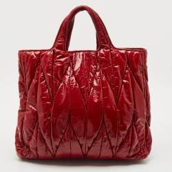 Miu Miu Red Matelasse Patent Leather Shopper Tote