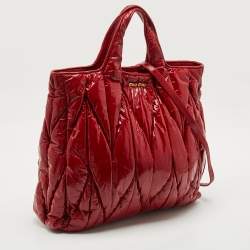 Miu Miu Red Matelasse Patent Leather Shopper Tote