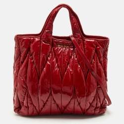 Miu Miu Red Matelasse Patent Leather Shopper Tote