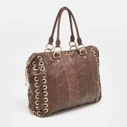 Miu Miu Brown Matelasse Leather Grommet Tote
