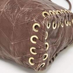 Miu Miu Brown Matelasse Leather Grommet Tote