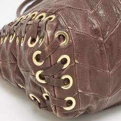 Miu Miu Brown Matelasse Leather Grommet Tote
