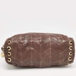 Miu Miu Brown Matelasse Leather Grommet Tote