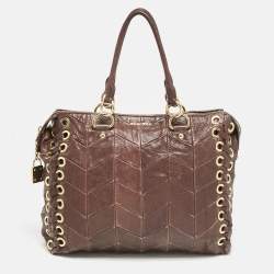 Miu Miu Brown Matelasse Leather Grommet Tote