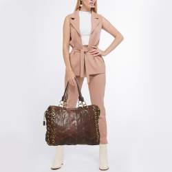 Miu Miu Brown Matelasse Leather Grommet Tote