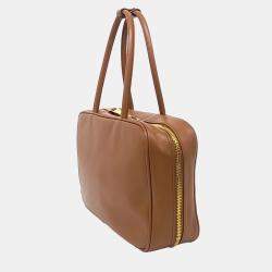 Miu Miu Brown Leather embossed logo bowling bag