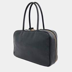 Miu Miu Black Leather embossed logo bowling bag