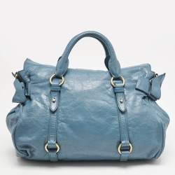 Miu Miu Blue Leather Bauletto Bow Tote