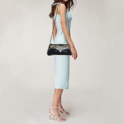 Miu Miu Dark Grey/Blue Leather, Suede and Python Spider Clutch Bag