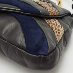 Miu Miu Dark Grey/Blue Leather, Suede and Python Spider Clutch Bag