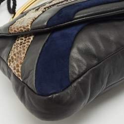 Miu Miu Dark Grey/Blue Leather, Suede and Python Spider Clutch Bag