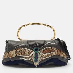 Miu Miu Dark Grey/Blue Leather, Suede and Python Spider Clutch Bag