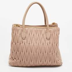 Miu Miu Old Rose Matelasse Leather Double Zip Tote