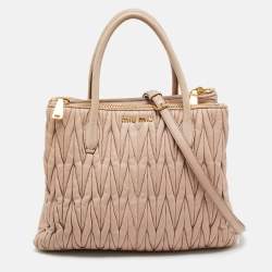 Miu Miu Old Rose Matelasse Leather Double Zip Tote