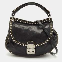 Miu Miu Black Leather Studded Top Handle Bag
