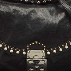 Miu Miu Black Leather Studded Top Handle Bag
