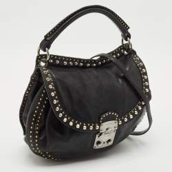 Miu Miu Black Leather Studded Top Handle Bag