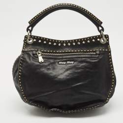 Miu Miu Black Leather Studded Top Handle Bag