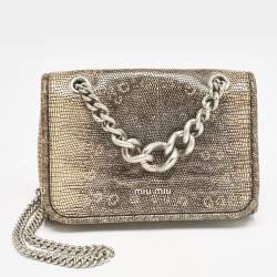 Miu Miu Beige/Black Lizard Embossed Leather Small Club Crossbody Bag