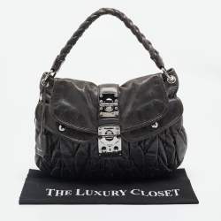 Miu Miu Dark Grey Matelassé Leather Coffer Hobo