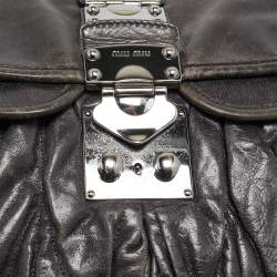Miu Miu Dark Grey Matelassé Leather Coffer Hobo