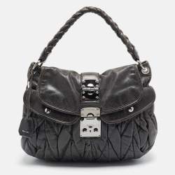 Miu Miu Dark Grey Matelassé Leather Coffer Hobo