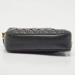 Pre Owned Miu Miu Black Matelassé Leather Double Zip Crossbody Bag