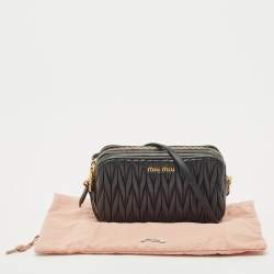Pre Owned Miu Miu Black Matelassé Leather Double Zip Crossbody Bag