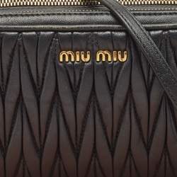 Pre Owned Miu Miu Black Matelassé Leather Double Zip Crossbody Bag