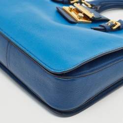 Miu Miu Two Tone Blue Madras Leather Pushlock Tote