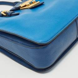Miu Miu Two Tone Blue Madras Leather Pushlock Tote