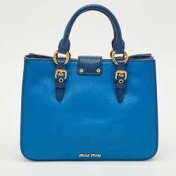 Miu Miu Two Tone Blue Madras Leather Pushlock Tote
