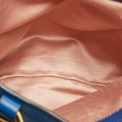 Miu Miu Two Tone Blue Madras Leather Pushlock Tote