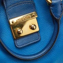 Miu Miu Two Tone Blue Madras Leather Pushlock Tote
