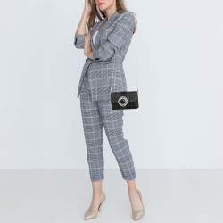 Miu Miu Black Matelassé Leather Crystals Buckle Chain Clutch