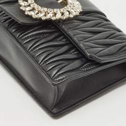 Miu Miu Black Matelassé Leather Crystals Buckle Chain Clutch