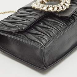 Miu Miu Black Matelassé Leather Crystals Buckle Chain Clutch