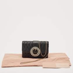 Miu Miu Black Matelassé Leather Crystals Buckle Chain Clutch
