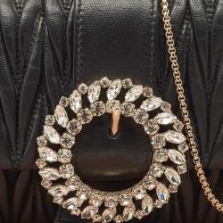 Miu Miu Black Matelassé Leather Crystals Buckle Chain Clutch