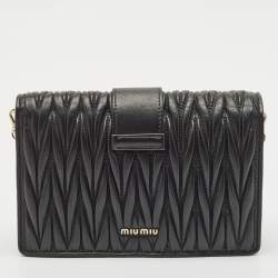 Miu Miu Black Matelassé Leather Crystals Buckle Chain Clutch