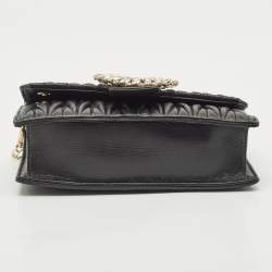 Miu Miu Black Matelassé Leather Crystals Buckle Chain Clutch