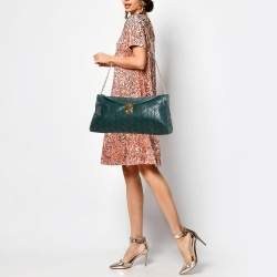 Miu Miu Green Vitello Shine Patchwork Leather Flap Chain Shoulder Bag