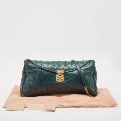 Miu Miu Green Vitello Shine Patchwork Leather Flap Chain Shoulder Bag