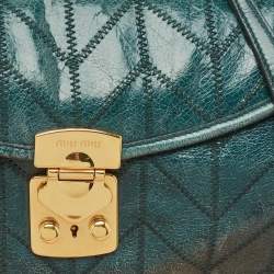 Miu Miu Green Vitello Shine Patchwork Leather Flap Chain Shoulder Bag