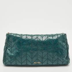 Miu Miu Green Vitello Shine Patchwork Leather Flap Chain Shoulder Bag