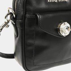 Miu Miu Black Leather Embellished Crossbody Bag