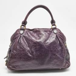 Pre Owned Miu Miu Purple Distressed Leather Charm Satchel
